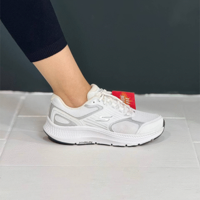 کتونی بنددار ورزشی اسکچرز سفید 128606w