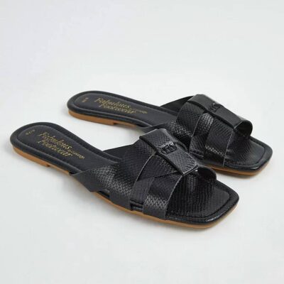 صندل جورج انگلیس Black Crocodile Strappy Open Toe Mule Sandals