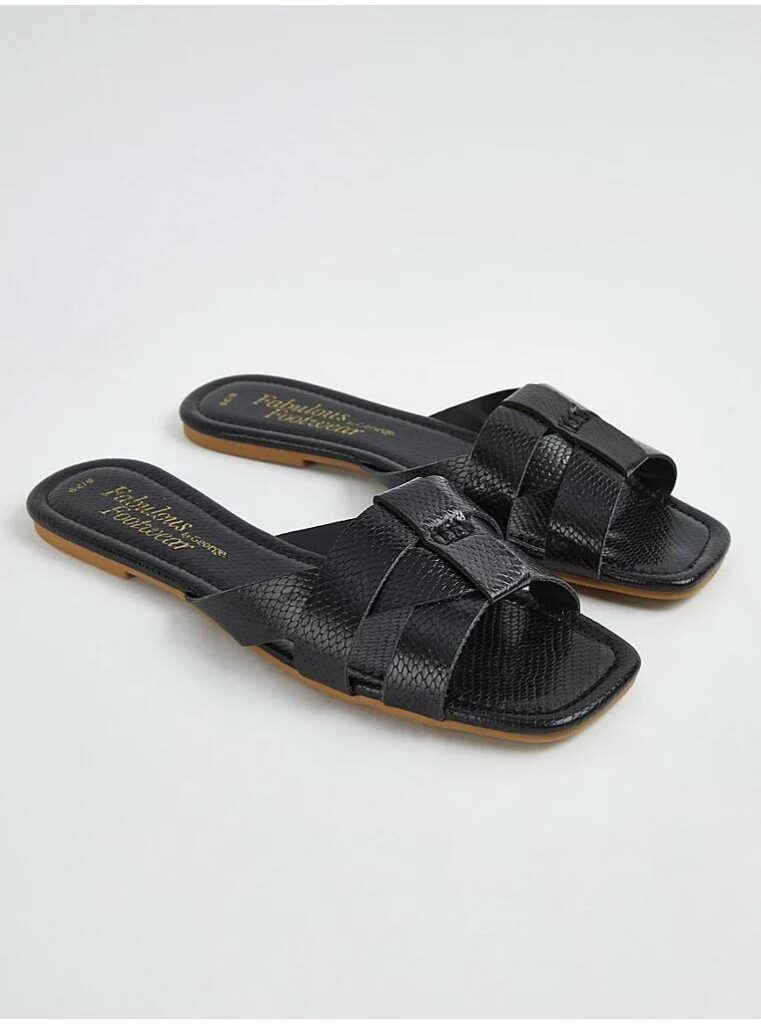 صندل جورج انگلیس Black Crocodile Strappy Open Toe Mule Sandals