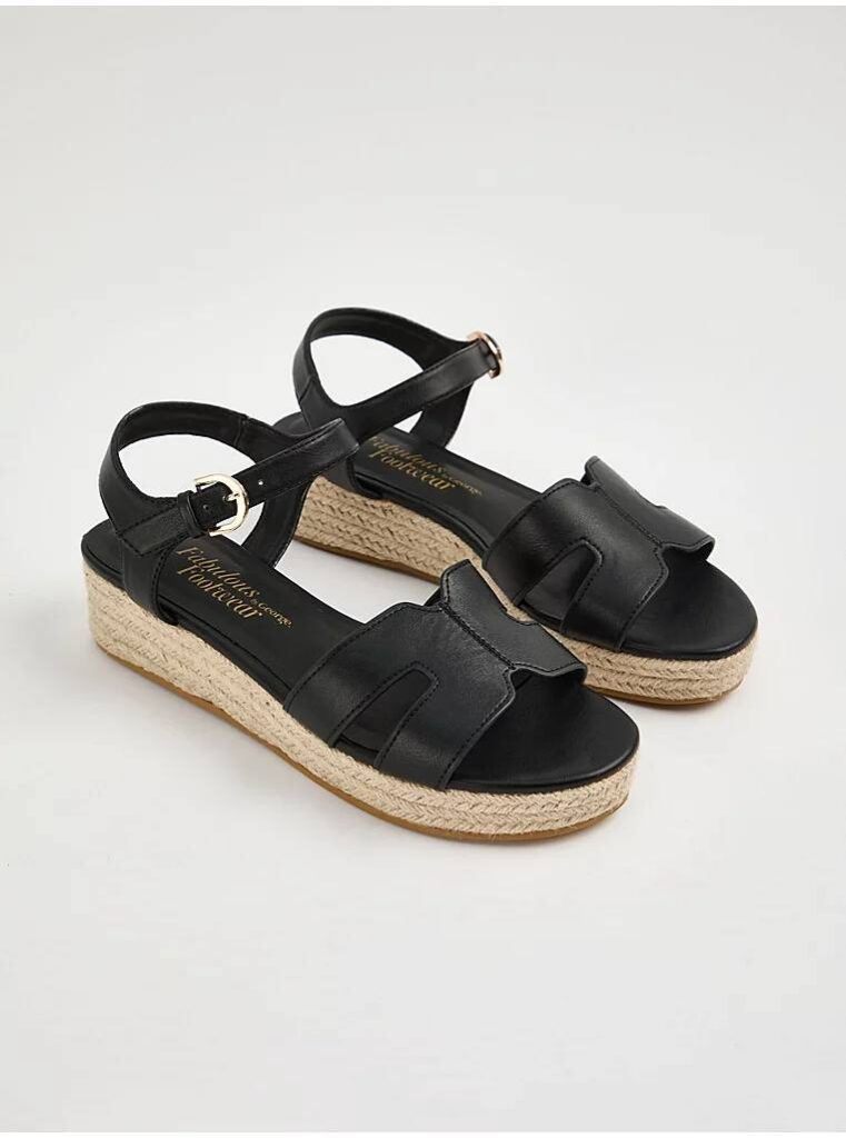 صندل مجلسی جورج انگلیس Black Raffia Low Wedge Sandals