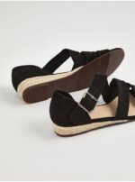 صندل مجلسی جورج انگلیس Black Suede Effect Espadrille Wedge Sandals - Image 3