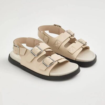 صندل جورج انگلیس Cream Ankle Strap Buckle Sandals