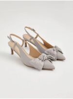 صندل مجلسی جورج انگلیس Grey Satin Bow Sling Back Pointed Toe Heels