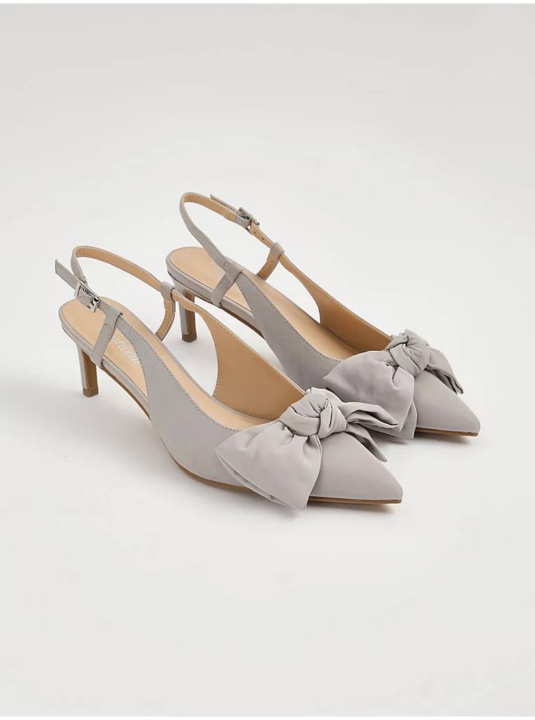 George England Grey Satin Bow Sling Back Pointed Toe Heels Evening Sandals صندل مجلسی جورج انگلیس Grey Satin Bow Sling Back Pointed Toe Heels