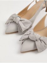 صندل مجلسی جورج انگلیس Grey Satin Bow Sling Back Pointed Toe Heels - Image 2