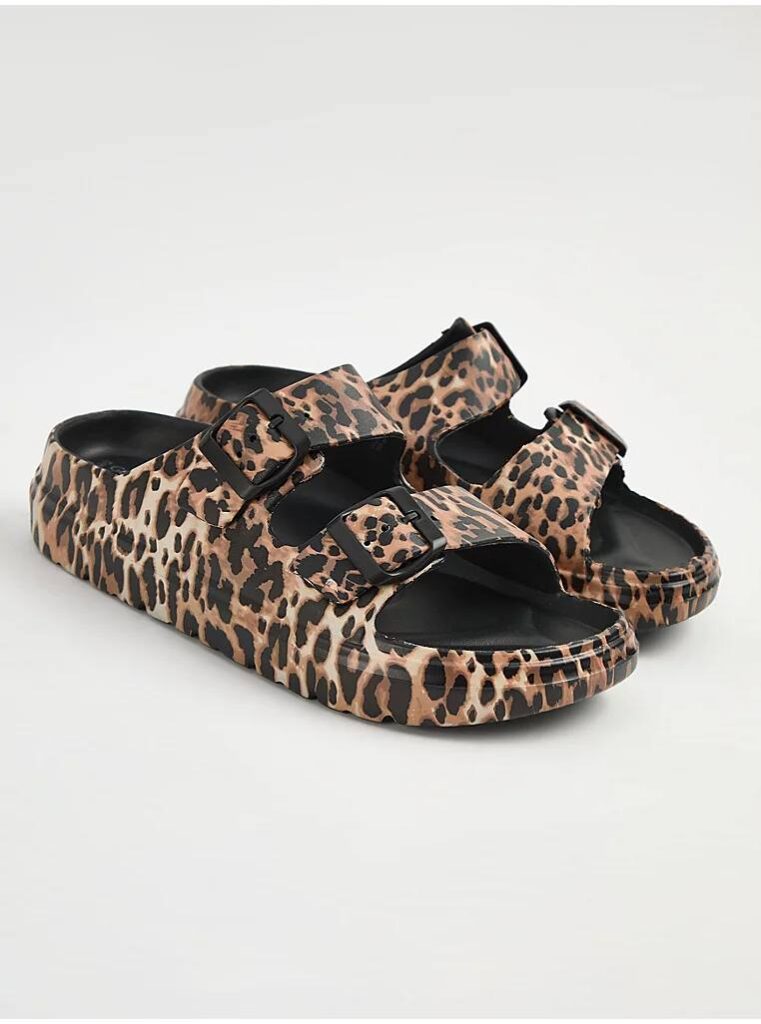 صندل سلکونی جورج انگلیس Leopard Print Double Buckle Chunky Flatbed Sandals