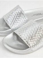 صندل جورج انگلیس Metallic Silver Woven Texture Sliders - Image 2