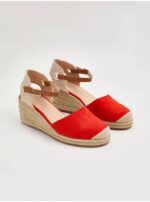 صندل مجلسی جورج انگلیس Red Suedette Closed Toe Espadrille Wedge Sandals