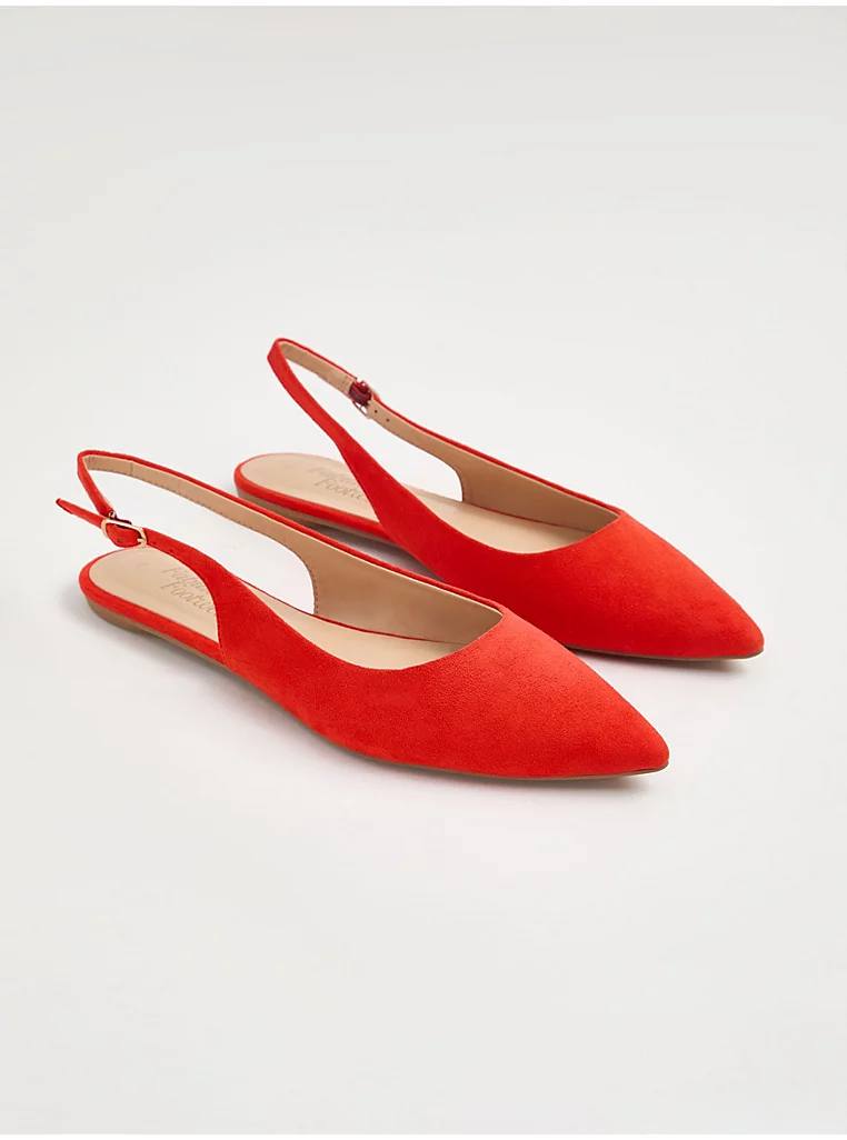 George England Red Suedette Pointed Toe Sling Back Shoes صندل مجلسی جورج انگلیس Red Suedette Pointed Toe Sling Back Shoes