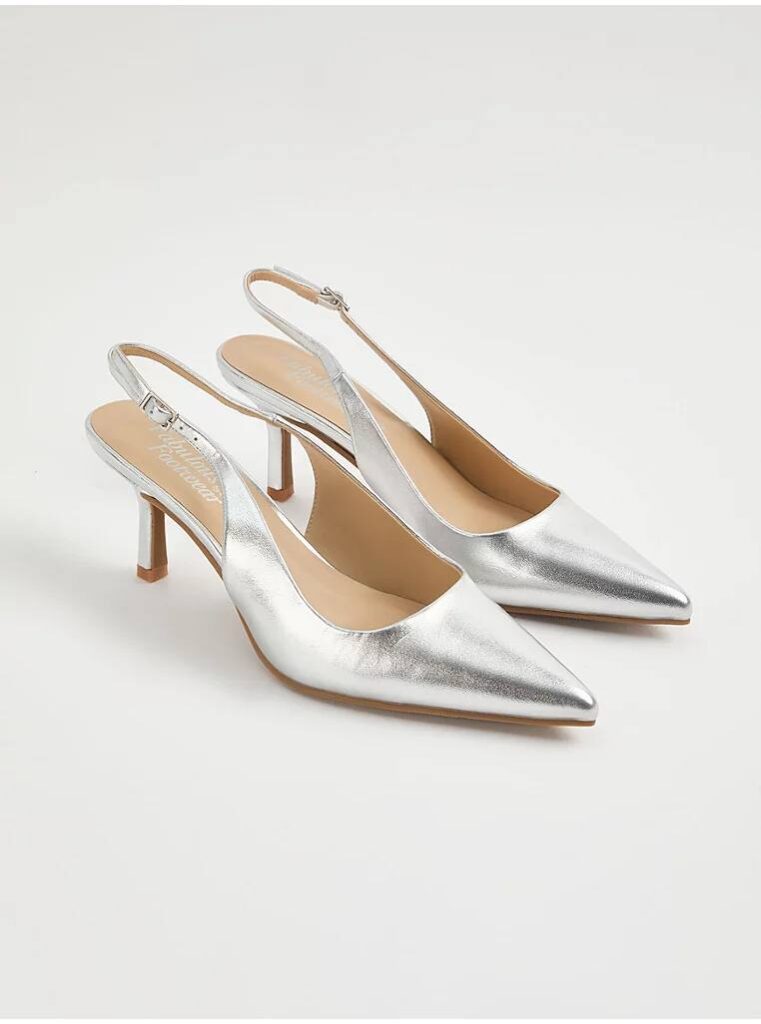 صندل مجلسی جورج انگلیسSilver Metallic Sling Back Pointed Toe Heels