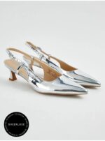 صندل مجلسی جورج انگلیسSilver Shine Pointed Toe Kitten Heels
