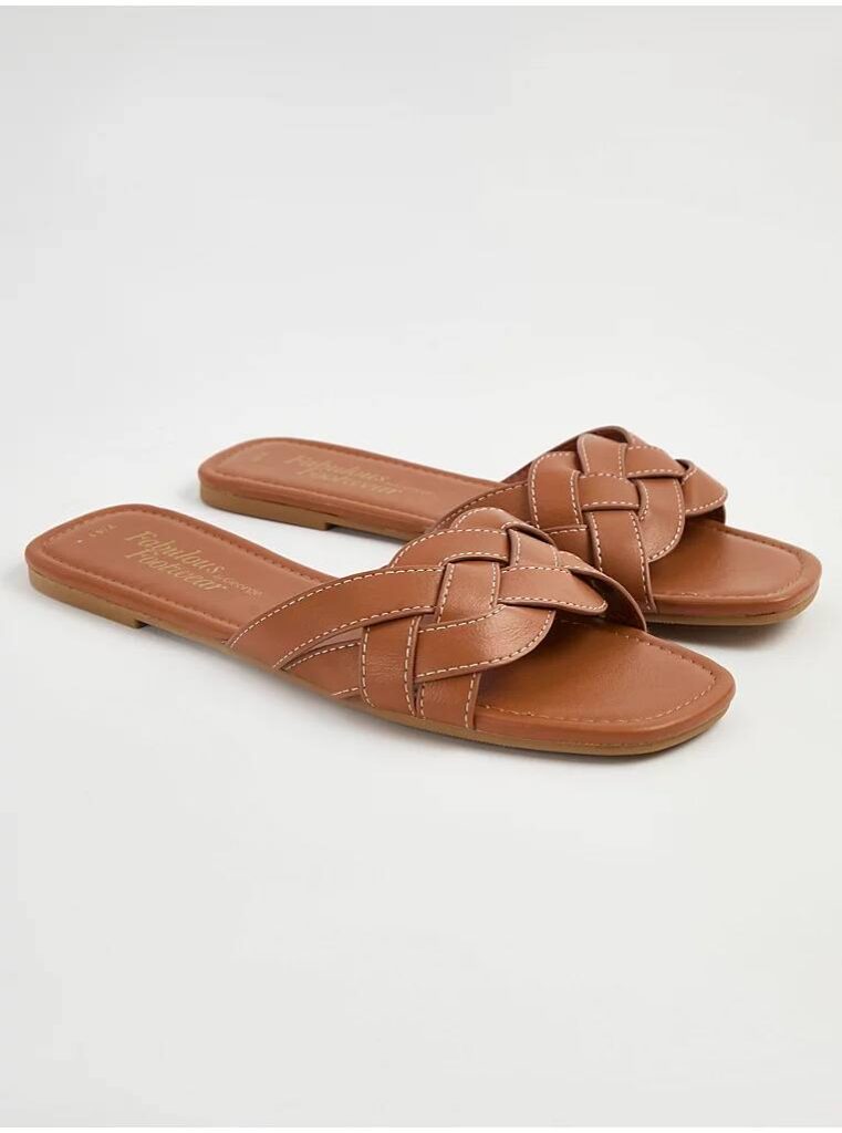 صندل جورج انگلیس Tan Plaited Slider Sandals