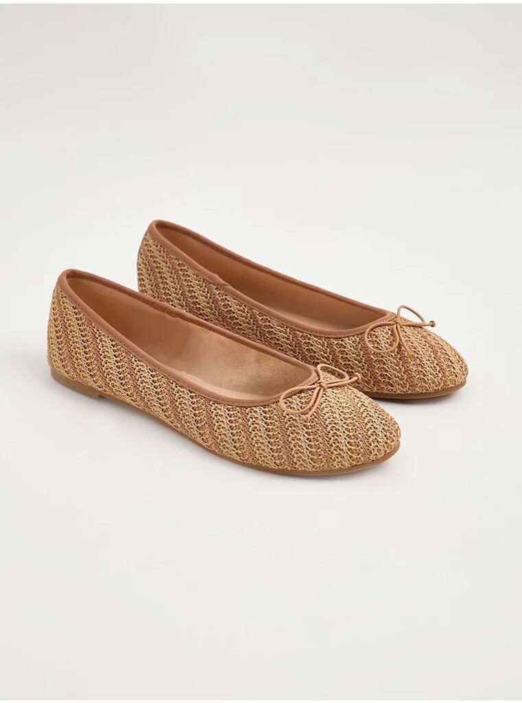 کفش جورج عروسکی انگلیس Tan Woven Raffia Bow Ballet Shoes