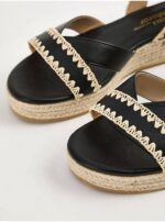 صندل مجلسی جورج انگلیس Wide Fit Black Raffia Low Wedge Sandals - Image 2