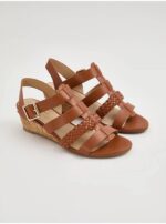صندل مجلسی جورج انگلیسWide Fit Tan Plaited Strap Low Wedge Sandals