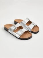صندل طبی جورج Silver Double Buckle Flatbed Sandals