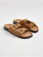 صندل طبی جورج Tan Double Buckle Flatbed Sandals