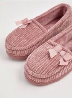 اسلیپر داخل خزدار انگلیسی Pink Ribbed Bow Front Full Back Slippers - Image 3