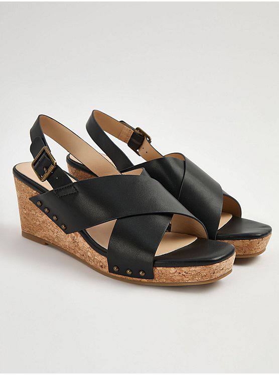صندل مجلسی جورج انگلیس Black Cross Strap Cork Wedge Sanda