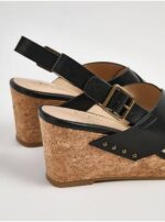 صندل مجلسی جورج انگلیس Black Cross Strap Cork Wedge Sanda - Image 3