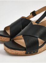 صندل مجلسی جورج انگلیس Black Cross Strap Cork Wedge Sanda - Image 2