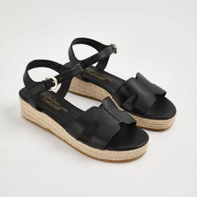 صندل مجلسی جورج انگلیس Black Raffia Low Wedge Sandals