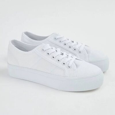 کتونی کژوال جورج انگلیس White Flatform Cupsole Canvas Trainers