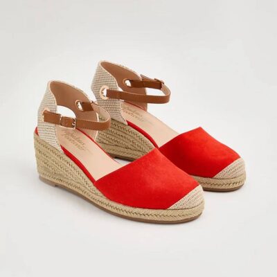 صندل مجلسی جورج انگلیس Red Suedette Closed Toe Espadrille Wedge Sandals
