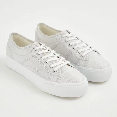 کتونی کژوال جورج انگلیس Silver Flatform Cupsole Canvas Trainers