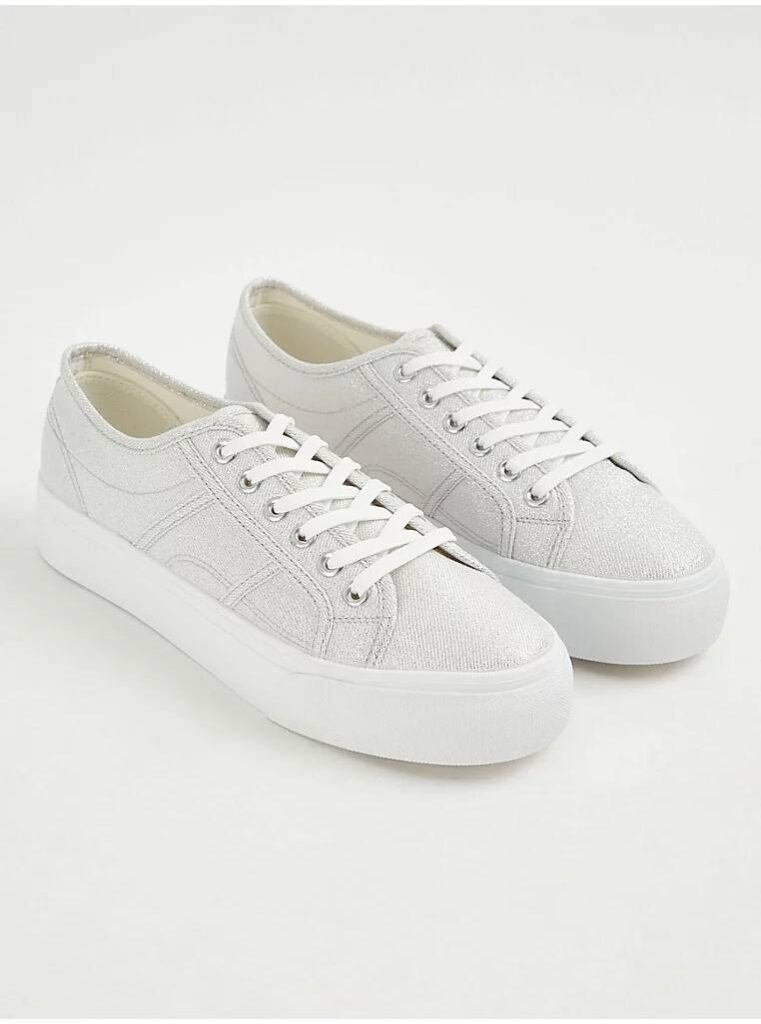 کتونی کژوال جورج انگلیس Silver Flatform Cupsole Canvas Trainers