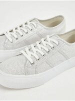 کتونی کژوال جورج انگلیس Silver Flatform Cupsole Canvas Trainers - Image 3