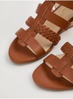 صندل مجلسی جورج انگلیسWide Fit Tan Plaited Strap Low Wedge Sandals - Image 2