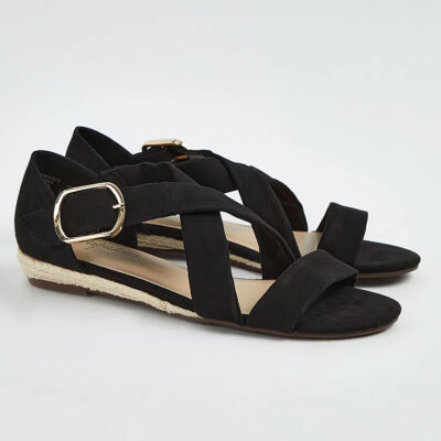 صندل جورج انگلیسی Black Suedette Raffia Mini Wedge Sandals