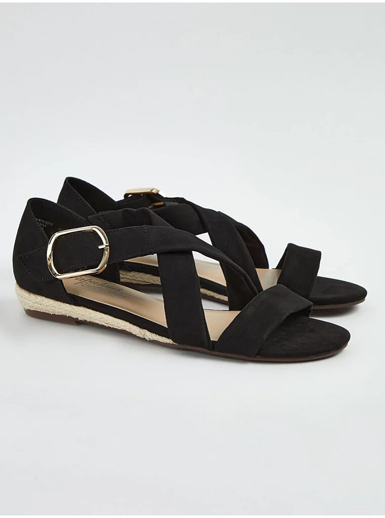 صندل جورج انگلیسی Black Suedette Raffia Mini Wedge Sandals