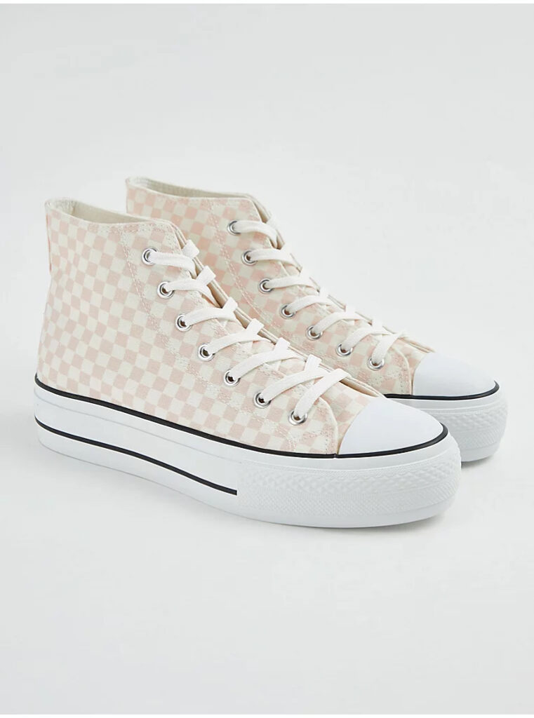 کتونی ساق دار جورج انگلیسی Light Pink Checked Flatform High Top Trainer