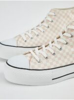 کتونی ساق دار جورج انگلیسی Light Pink Checked Flatform High Top Trainer - Image 3