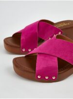 صندل جورج انگلیسی Pink Cross Strap Clog Heel Sandals - Image 2