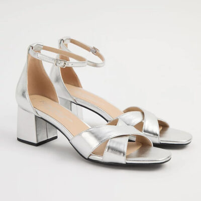 صندل مجلسی جورج انگلیسی Silver Block Heeled Sandals