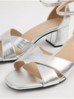 صندل مجلسی جورج انگلیسی Silver Block Heeled Sandals - Image 2