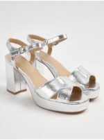 صندل مجلسی جورج انگلیسی Silver Croc Platform Block Heel Sandals