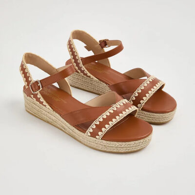 صندل مجلسی جورج انگلیسی Tan Raffia Low Wedge Sandals