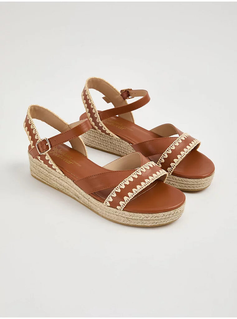 صندل مجلسی جورج انگلیسی Tan Raffia Low Wedge Sandals