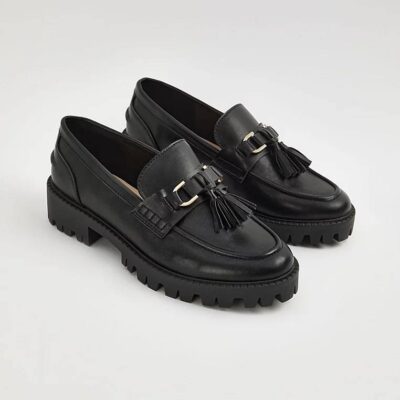 کفش کالج جورج انگلیس Black Leather Look Tassel Chunky Loafers