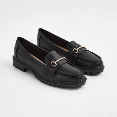 کفش کالج جورج انگلیس Wide Fit Black Chain Front Chunky Loafers