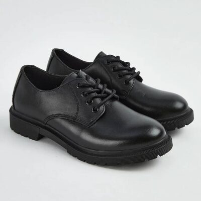 کفش جورج انگلیس Black Leather Chunky Derby School Shoes