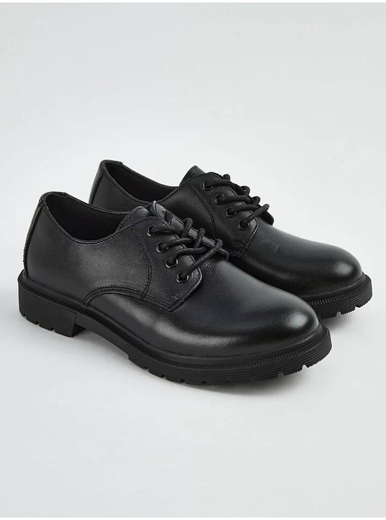 کفش جورج انگلیس Black Leather Chunky Derby School Shoes