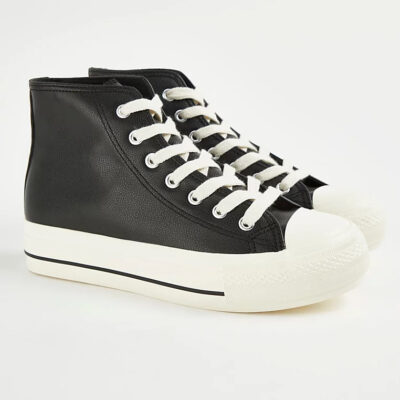 کتونی ساق دار برند جورج انگلیس Black Leather Look Curved Sole High Top Trainers