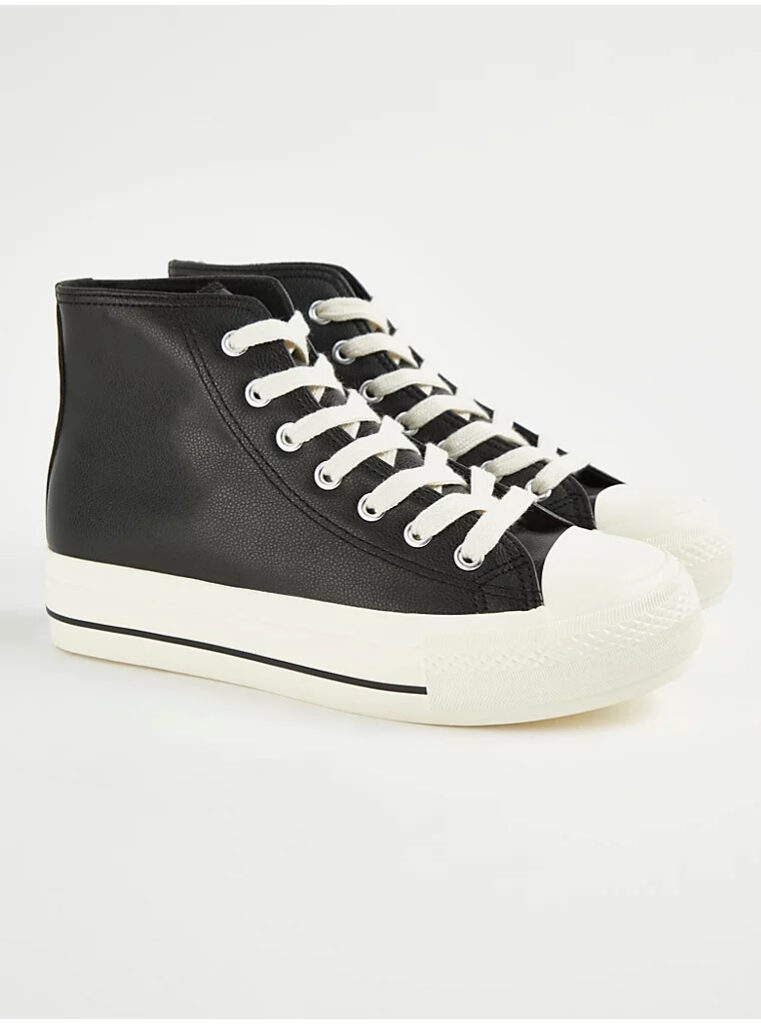 کتونی ساق دار برند جورج انگلیس Black Leather Look Curved Sole High Top Trainers