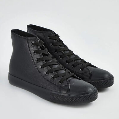 کتونی ساق دار برند جورج انگلیس Black Leather Look High Top Trainers