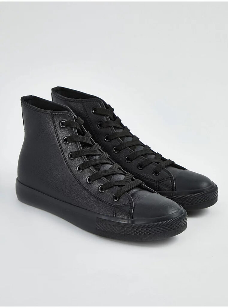 کتونی ساق دار برند جورج انگلیس Black Leather Look High Top Trainers